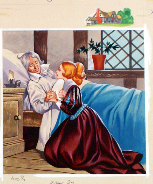 Belle kneels by her sick Father (Original) by Beauty and the Beast (Ron Embleton) at The Illustration Art Gallery