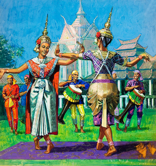Siamese Dancers (Thailand) (Original) by Harry Green Art at The Illustration Art Gallery