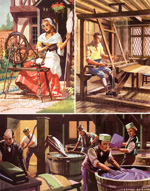 Spinning, weaving and dyeing cloth, 18th C (Original Macmillan Poster) (Print)