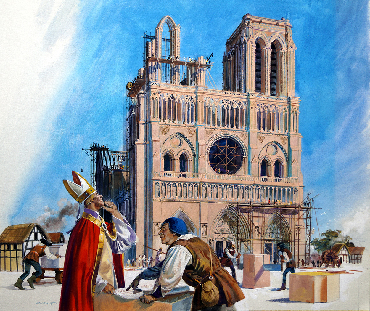 Rebuilding Notre Dame (Original) (Signed) art by Andrew Howat Art at The Illustration Art Gallery