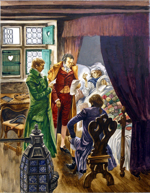 Mozart's Deathbed (Original) by Peter Jackson Art at The Illustration Art Gallery