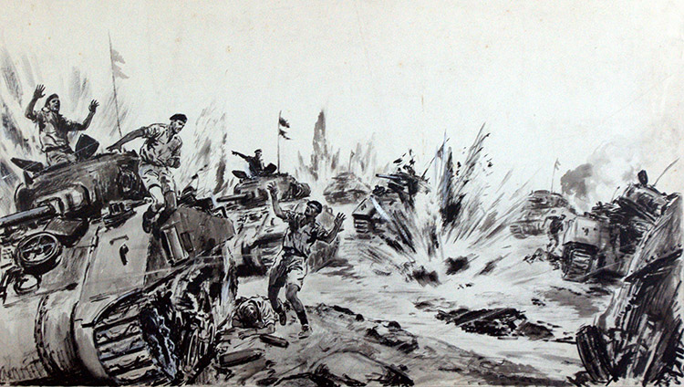Tank Battle (Original) by Alexander Oliphant Art at The Illustration Art Gallery