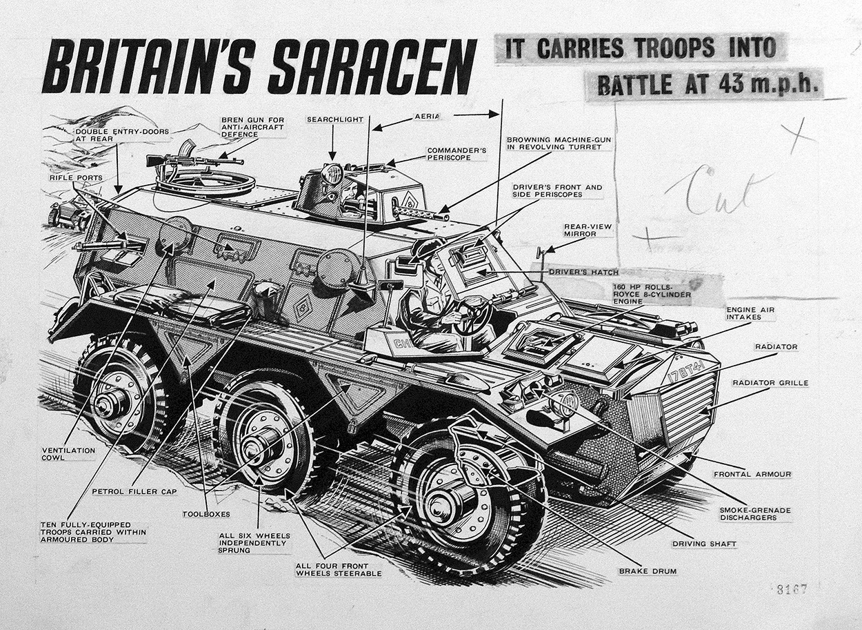 Saracen Armoured Personnel Carrier (Original) art by Peter Sarson Art at The Illustration Art Gallery