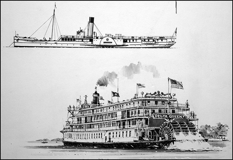 Mississippi Paddle Steamer (Original) by John S Smith Art at The Illustration Art Gallery