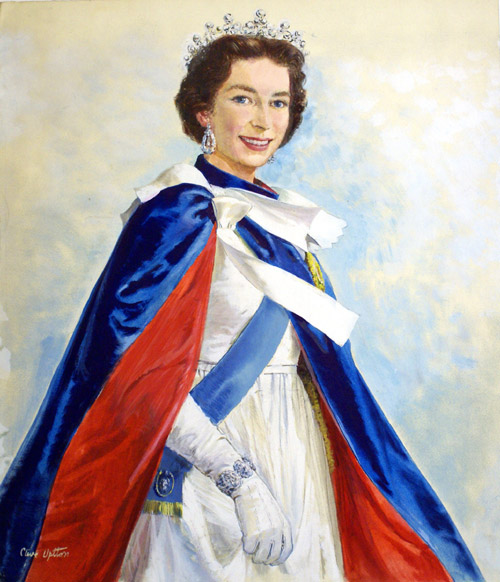 Queen Elizabeth II (Original) (Signed) by Clive Uptton Art at The Illustration Art Gallery