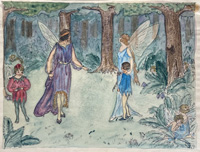 Art Nouveau Faeries in the Woods (Original) (Signed)